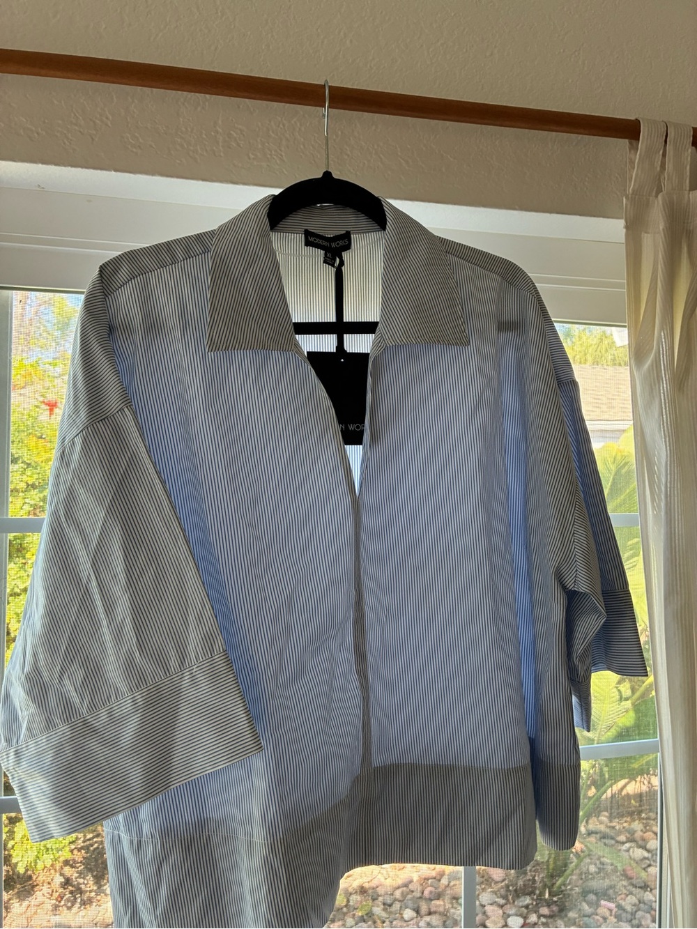 Women's Light Blue Pinstripe Boxy Blouse